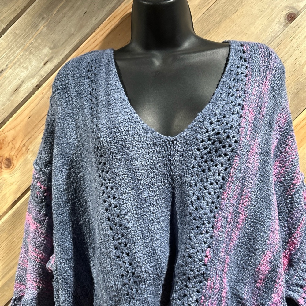 Free People Cropped  Slouchy Soft V-Neck Balloon Sleeve Multi Knit Sweater - S - Picture 2 of 11
